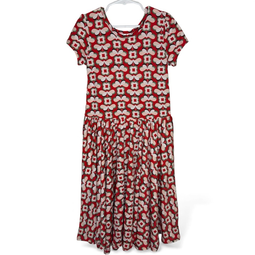 Dot Dot Smile Girls Red and Teal Flower Cap Sleeve Maxi Size 8/10